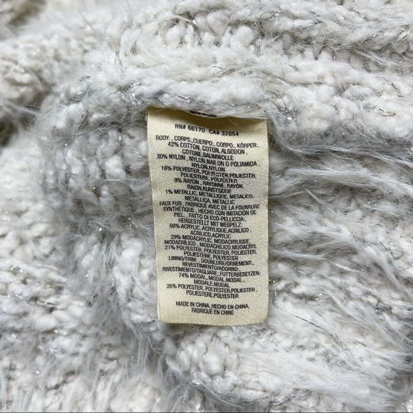 Anthropologie Sleeping On Snow Venla Fluffy Faux Fur Cardigan Cream Silver Med - Picture 14 of 15